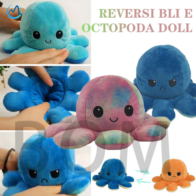 20/30/40cm Tiktok Reversible Flip Octopus Stuffed  Plush Doll Soft Simulation Reversible Plush Toy Double-sided Color Flip