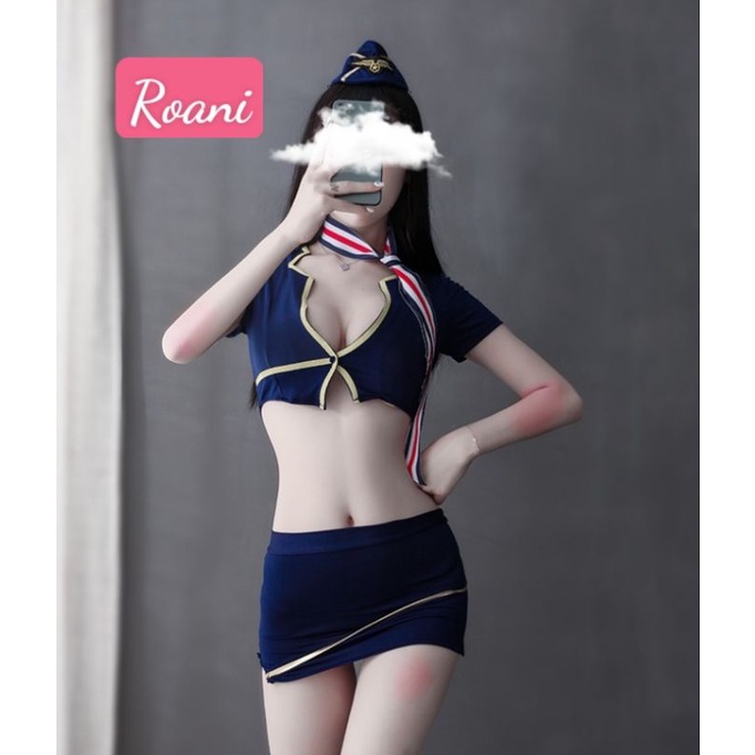 (kèm video thật+ảnh thật) váy cosplay nữ tiếp viên hàng không gợi cảm/ đồ ngủ sexy quyến rũ