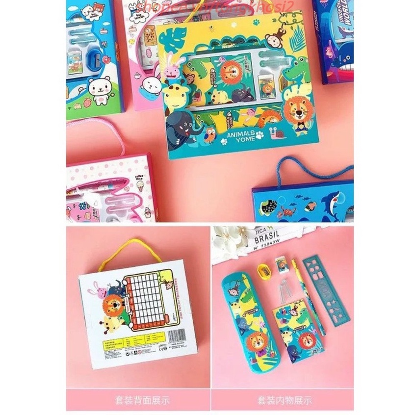 [ Set ] Đồ dùng học tập cho bé nhiều chi tiết hộp bút chì thước gọt tẩy bút màu thước kẻ T2 - #dodunghoctap
