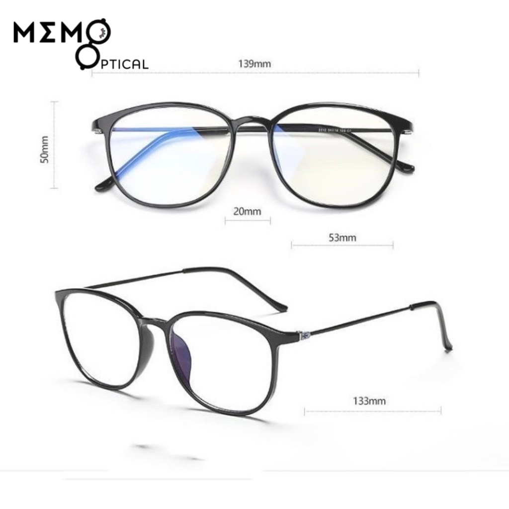 Mắt kính cận nam MEMO gọng tròn, càng kính kim loại mảnh nhẹ phong cách thời trang Hàn Quốc màu đen-R22