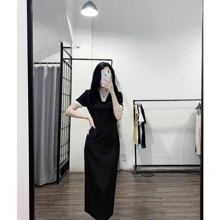 VÁY SUÔNG BODY CỔ TRỤ ÔM DÁNG SIÊU SANG