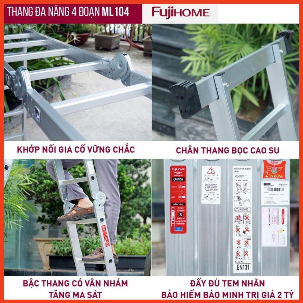 Thang nhôm gấp 4 đoạn FUJIHOME 4,7 mét siêu đa năng, thang chữ M xếp gọn 4 khúc gia đình aluminum ladder Nhập Khẩu