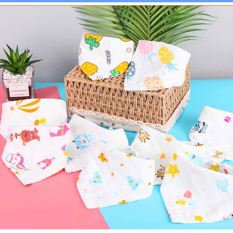 Sét 10 khăn yếm xô tam giác 4 lớp cotton mềm mại cho bé