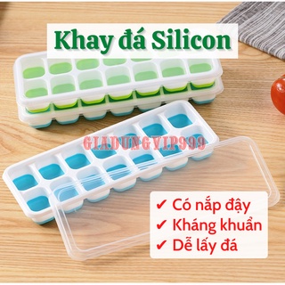 Khay đá 💎 Vỉ làm đá Silicon có nắp đậy kháng mùi tủ lạnh bảo quản thực phẩm an toàn giá rẻ 14 ô lấy đồ trữ đông dễ dàng