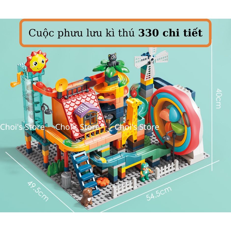 Bộ xếp hình, đồ chơi lắp ghép Feelo, ghép hình 255 chi tiết mẫu cầu trượt tự động cao cấp