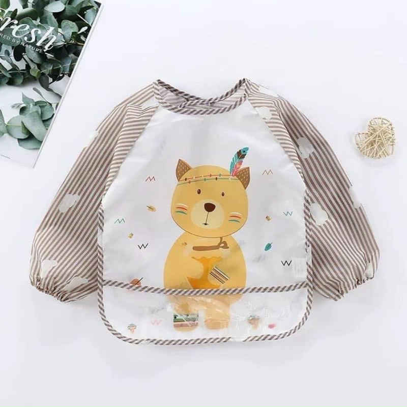 Áo yếm  ăn dặm- yếm chống thấm dài tay/ ngắn tay cho bé tập ăn dặm BLW có máng hứng vệ sinh dễ dàng-SHOP MẸ MIN