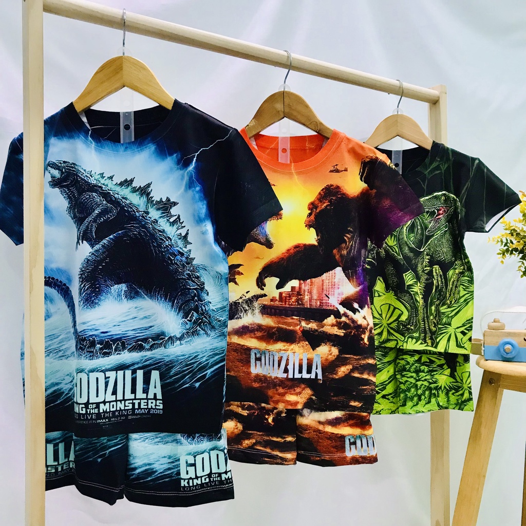 (hàng đặt 3 ngày)Đồ Bộ thun lạnh Godzilla - King Kong bé trai vải đẹp