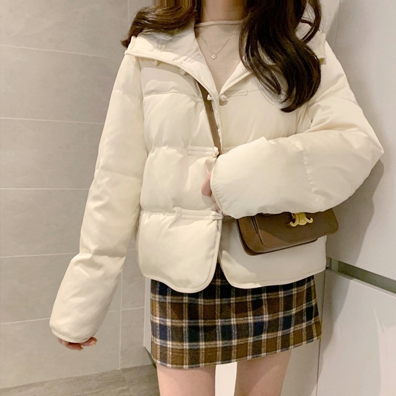 Áo Khoác Phao Mỏng Giả Lông Vịt Trắng Phong Cách Retro