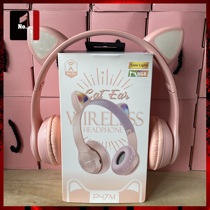 Tai Nghe Mèo Không Dây Chụp Tai Có Mic P47 Led Rgb Headphone Có Micro Nghe Nhạc Bluetooth