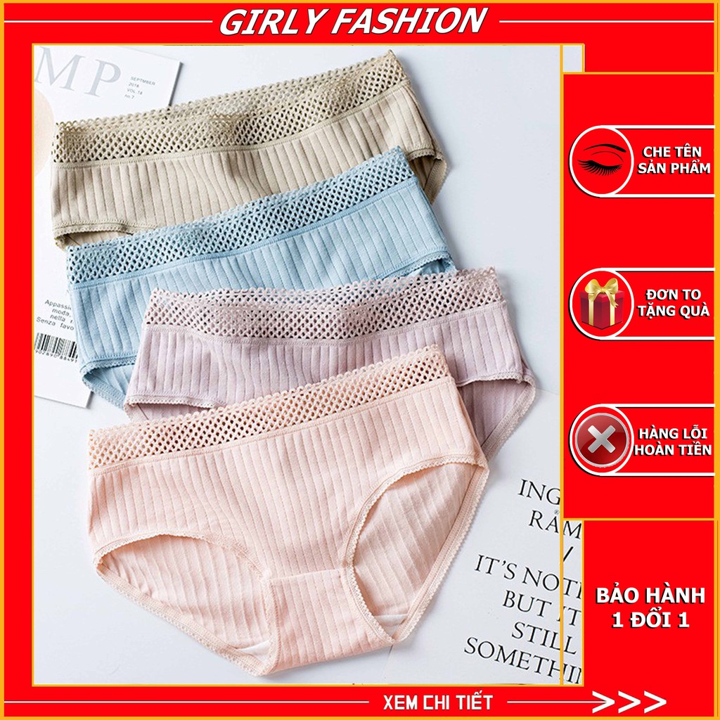 Quần Lót Nữ Cotton gân tăm kháng khuẩn cạp lưới sexy điệu đà