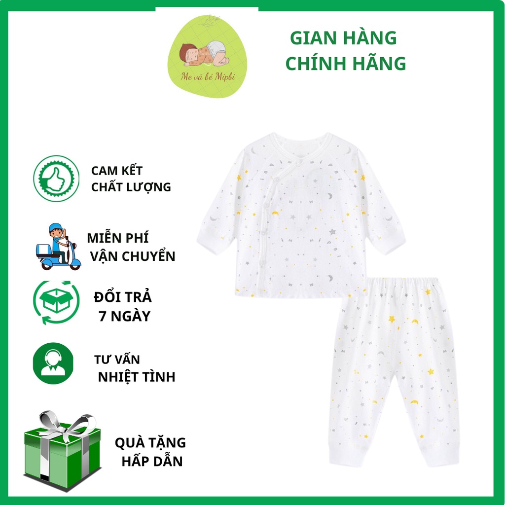 Bộ quần áo sơ sinh Mipbi cùng màu dài tay chất liệu 100% COTTONGCHÍNH HÃNG thấm hút mồ hôi,mềm mại
