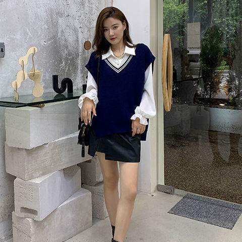 Áo len không tay cổ chữ v form rộng phong cách Vintage | BigBuy360 - bigbuy360.vn