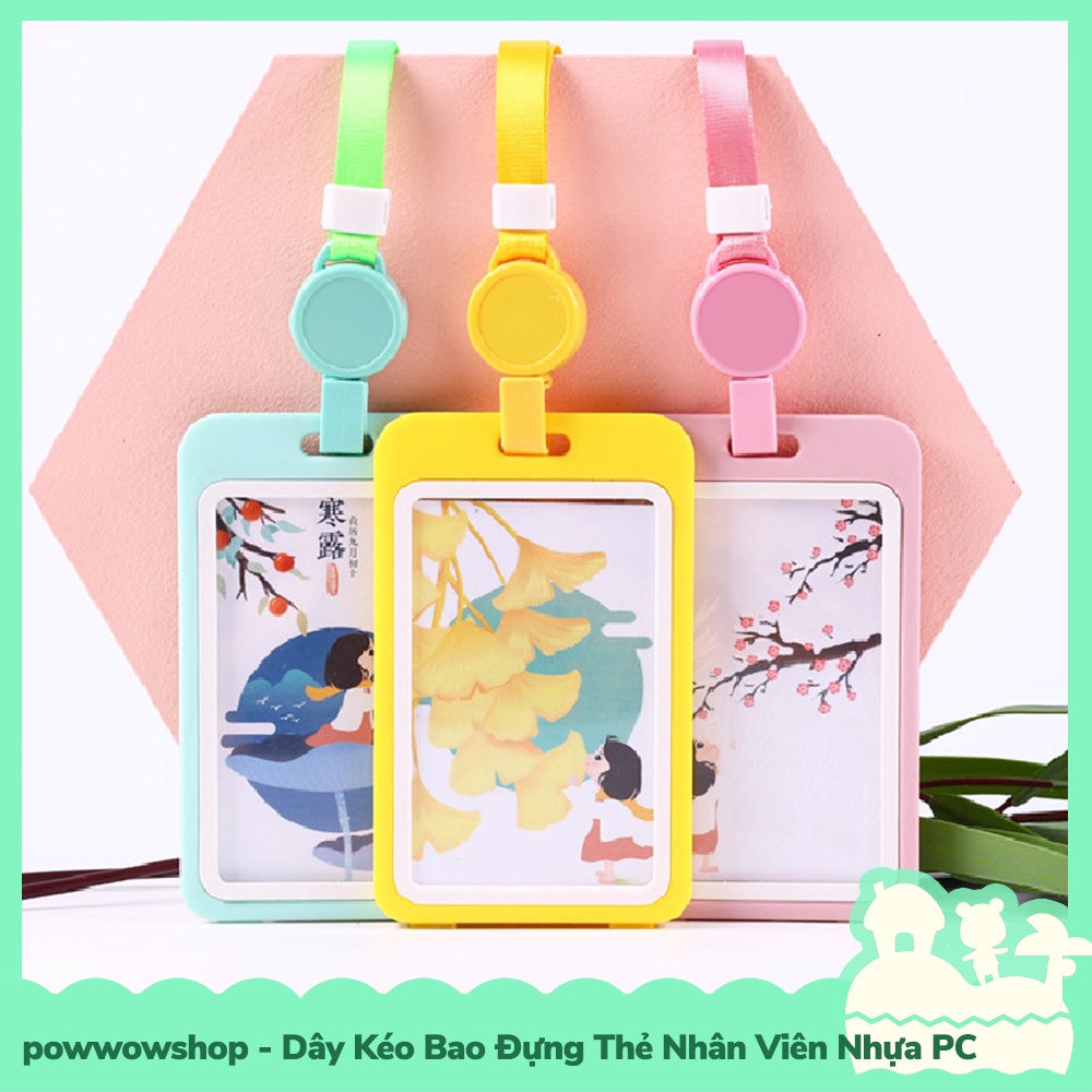 [Sẵn VN - Hỏa Tốc] Dây Vải Kéo Kèm Bao Đựng Thẻ Nhân Viên Nhựa PC Phong Cách Pastel Đơn Sắc Simple Color