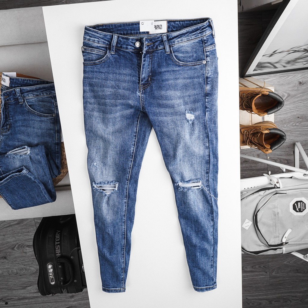 𝐐𝐮𝐚̂̀𝐧 𝐉𝐞𝐚𝐧𝐬 rách gối - Quần bò nam co giãn dễ phối đồ, phong cách 2021 - Thời trang nam PAPAZI | BigBuy360 - bigbuy360.vn