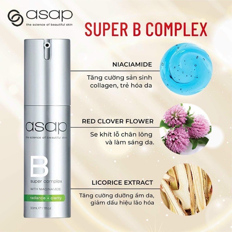 Serum Super B Complex Asap 30ml Dưỡng Sáng Da, Giảm Mụn
