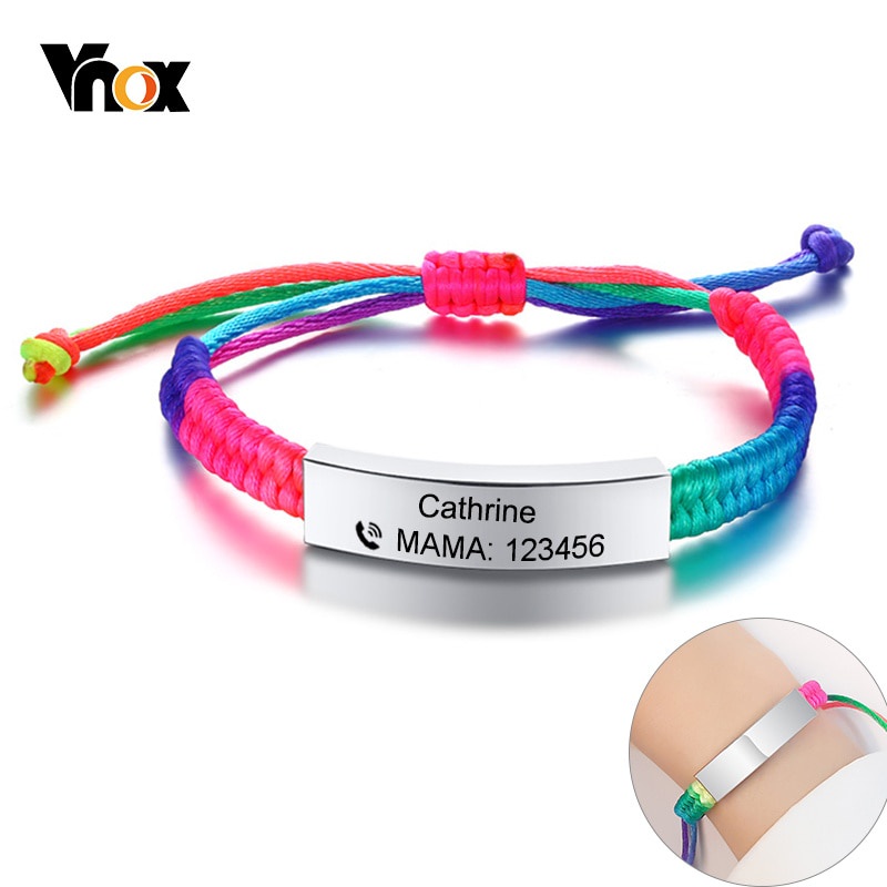 Vòng Đeo Tay Dây Bện Điều Chỉnh Được Khẩn Cấp Khẩn Cấp Màu Cầu Vồng Thủ Công Vnox Dành Cho Bé Trai Bé Gái