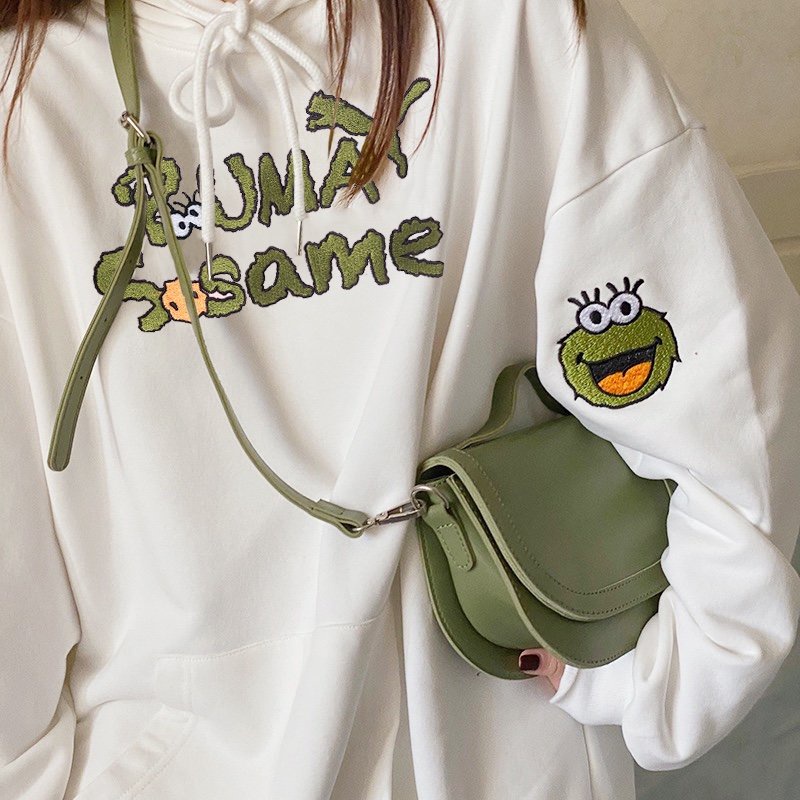 Áo Hoodie Dáng Rộng Thêu Họa Tiết Hoạt Hình Xinh Xắn Theo Phong Cách Hàn Quốc Dành Cho Nữ