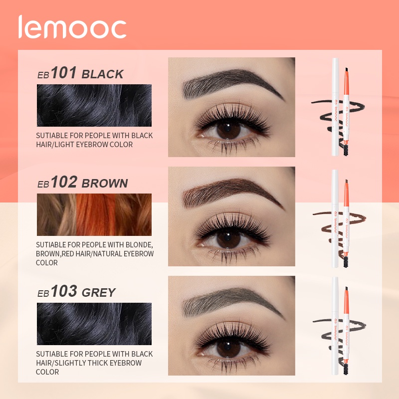 [Hàng mới về] Chì kẻ lông mày LEMOOC 2 trong 1 chống thấm nước lâu trôi 3 màu tùy chọn có cọ chải