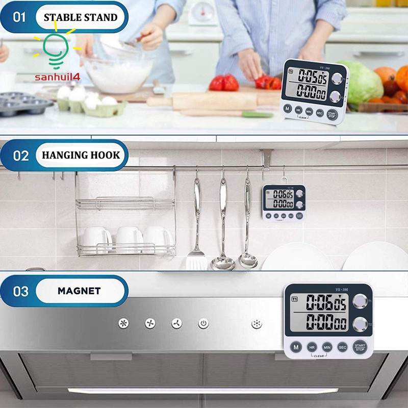 Đồng Hồ Đếm Giờ YS-390 Màn Hình Kỹ Thuật Số Màu Trắng Xám Có Thể Điều Chỉnh Dùng Cho Nhà Bếp
