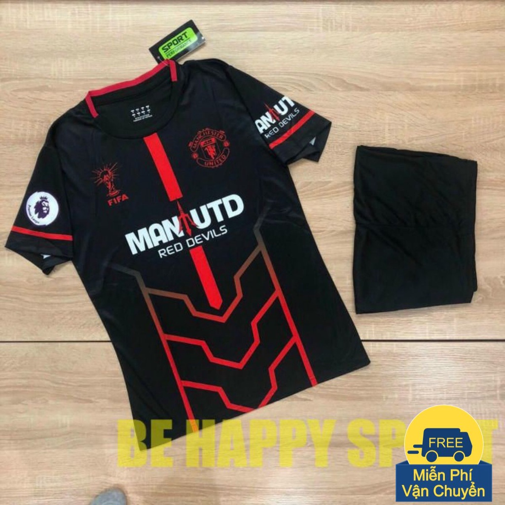 🏆 Áo Đấu Đẹp Ma-nu (MCTU) Hàng Thun Thái Màu Đen - Áo Đá Banh Đẹp PP Bởi Be Happy Sport