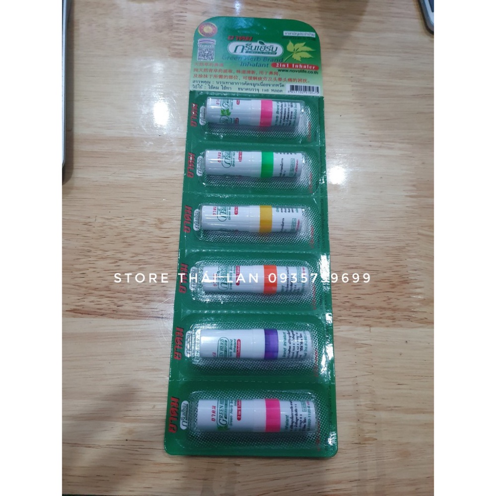 [Combo] 1 Vỉ 6 Ống hít thông mũi 2 đầu Green Herb Thái Lan  Date mới
