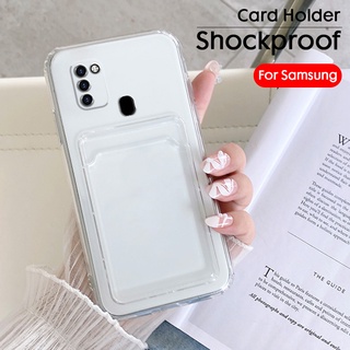 Ốp Điện Thoại Silicone Trong Suốt Chống Sốc Có Ngăn Đựng Thẻ Cho Samsung Galaxy S10 S20 S21 Plus Note 10 20 Ultra A10 A20