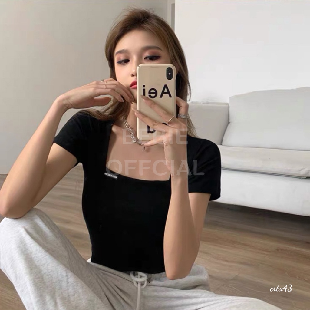 Áo thun croptop nữ cổ vuông ngắn tay ôm body đẹp BeBie - BP800