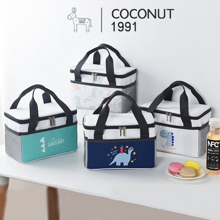 Túi đựng hộp cơm/ thức ăn giữ nhiệt BAILING - DINO Cao Cấp 2 ngăn, kích thước lớn, size 24x15x16.5 cm