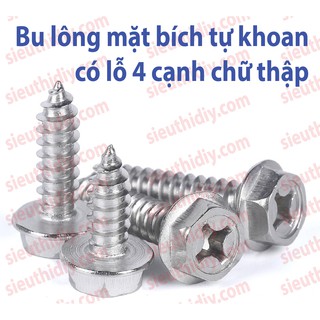 Bu lông M5M6M8 mặt bích, tự khoan có lỗ 4 cạnh Inox304