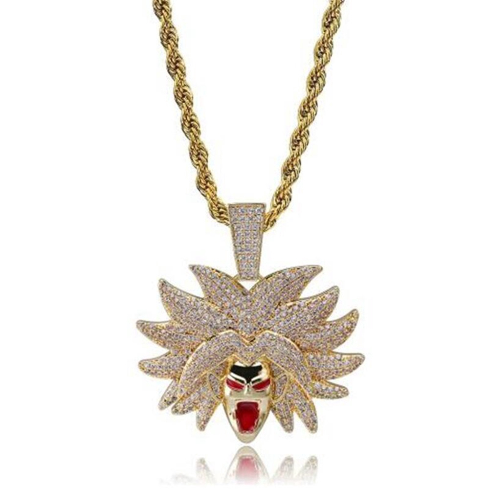 Kalung Hip Hop Liontin Dragon Ball Broly Hias Zirkon Kubik Warna Gold/Silver untuk Pria/Wanita