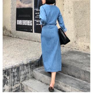 [Nhập WASIPN giảm 30K cho đơn 150K] Đầm denim dáng dài cột eo thanh lịch thời trang