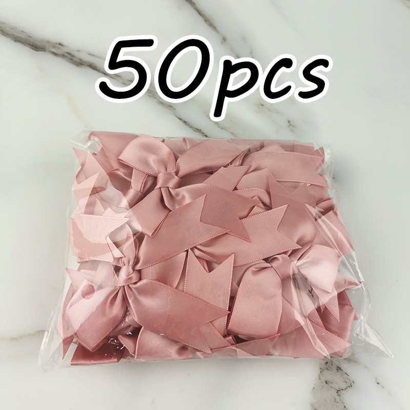 Set 50 nơ ruy băng trang trí 1 inch màu hồng bằng polyester