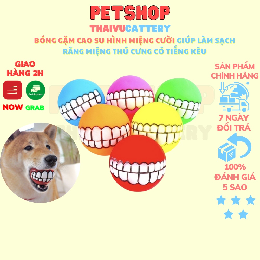 Bóng gặm cao su hình miệng cười giúp làm sạch răng miệng thú cưng có tiếng kêu