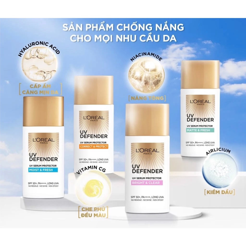 [New] Kem Chống Nắng L’Oreal Mịn Nhẹ Nâng Tông Giảm Thâm UV Defender Bright &amp; Clear SPF 50+ PA ++++ 50ml
