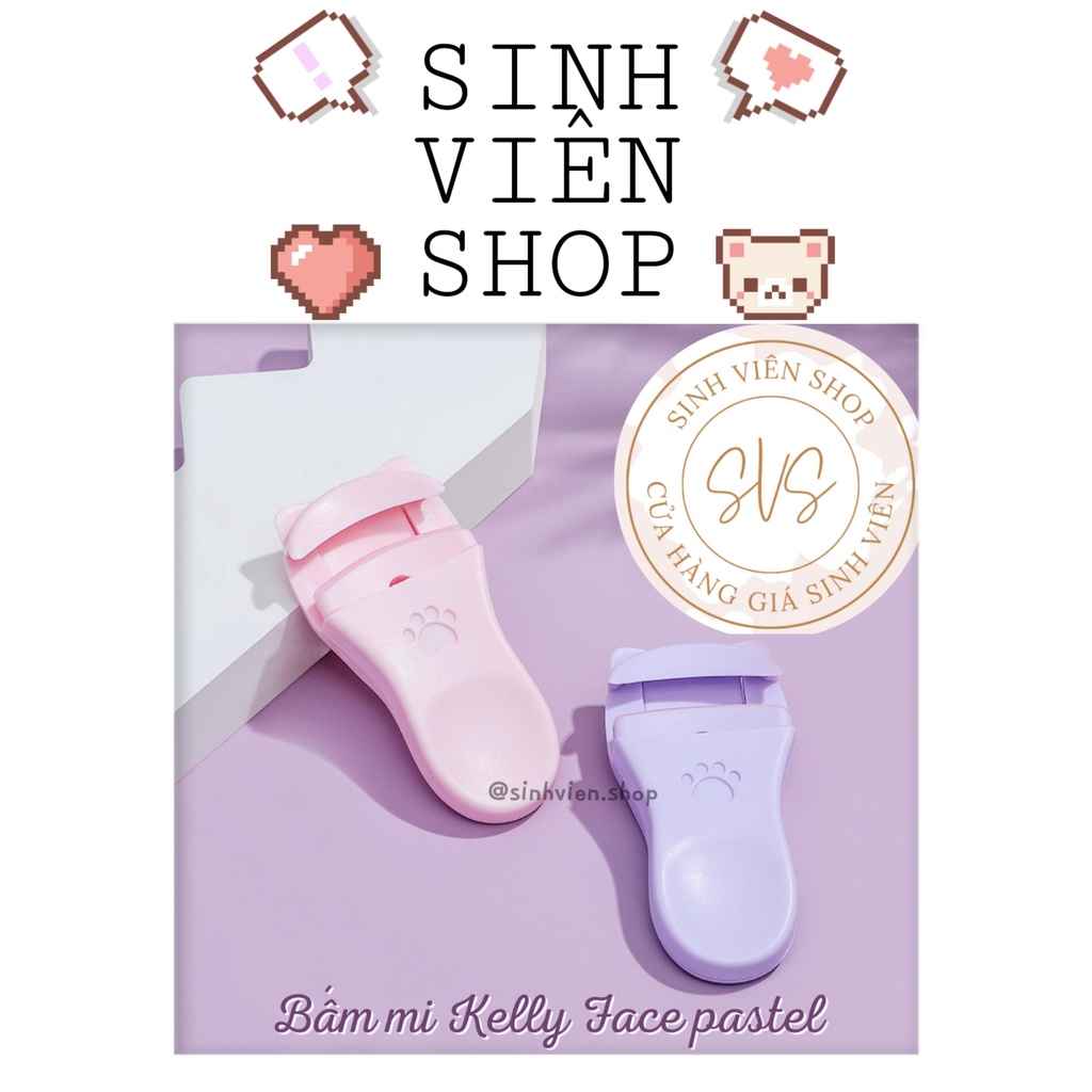 Bộ đôi bấm mi mini Kelly Face pastel họa tiết chân mèo dạng nhựa