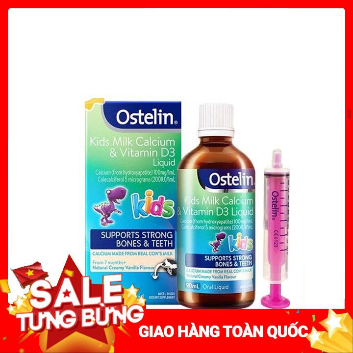 Chai Uống Canxi Nước Khủng Long Ostelin Kids Milk Calcium & D3 Liquid 90ml - Cho Trẻ Từ 7 Tháng Tuổi