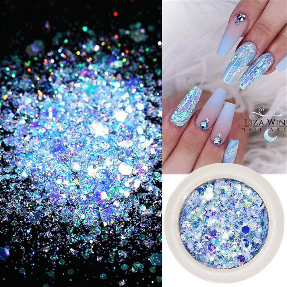 Hộp Phụ Kiện Kim Tuyến Lấp Lánh Trang Trí Móng Hình Lục Giác 3D Mới