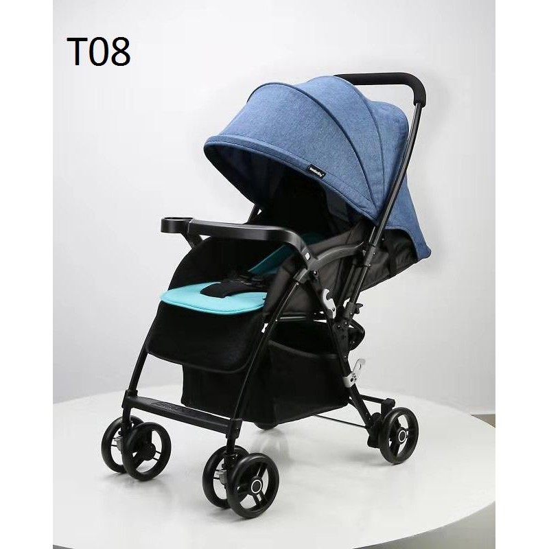 Xe đẩy 2 chiều Seebaby T08 mẫu mới 2020 có lò xo chống xóc kèm đệm, màn che - Bảo hành 1 năm