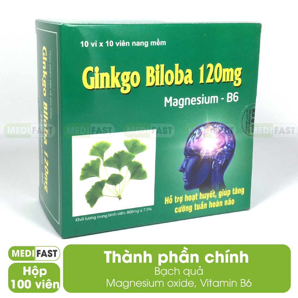 Ginkgo Biloba 120mg Magne B6 - Giúp tăng tuần hoàn não, cải thiện trí nhớ - Hộp 100v