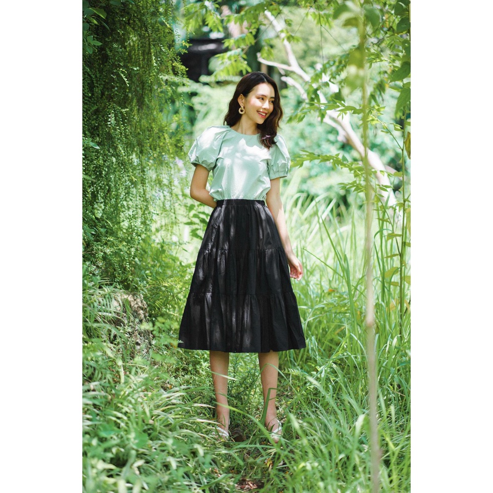 Áo sơ mi thô xanh xếp ly vai online exclusives NS2105132TSWOGE