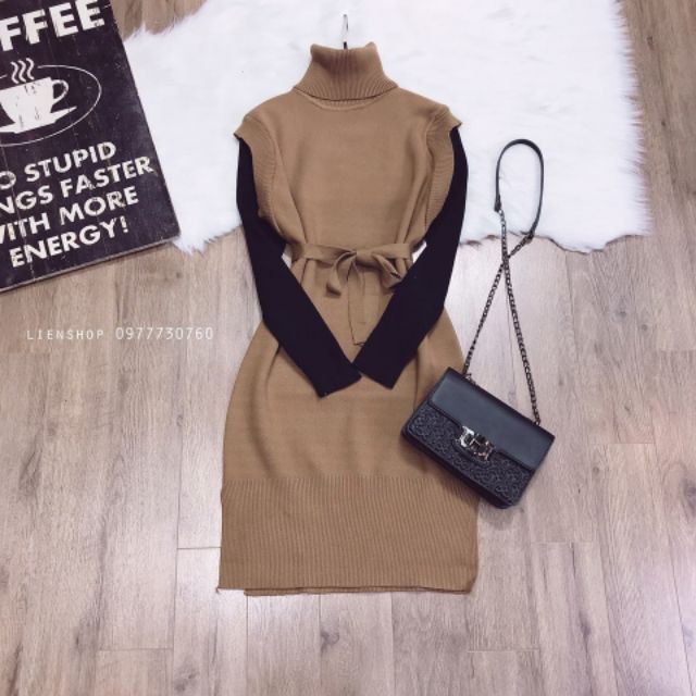 VÁY LEN CAO CẤP PHỐI MÀU_ĐẦM LEN SUÔNG DÀY ĐẸP_VÁY LEN SUÔNG PHỐI TAY | BigBuy360 - bigbuy360.vn