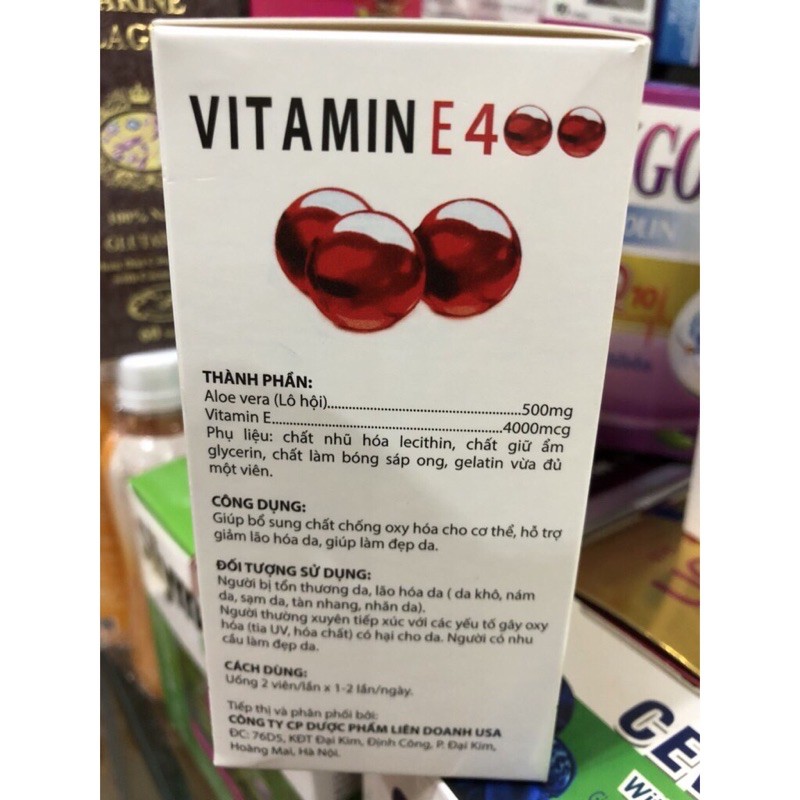 Vitamin E đỏ 400mg cho làn da mịn màng tươi sáng hộp 100v