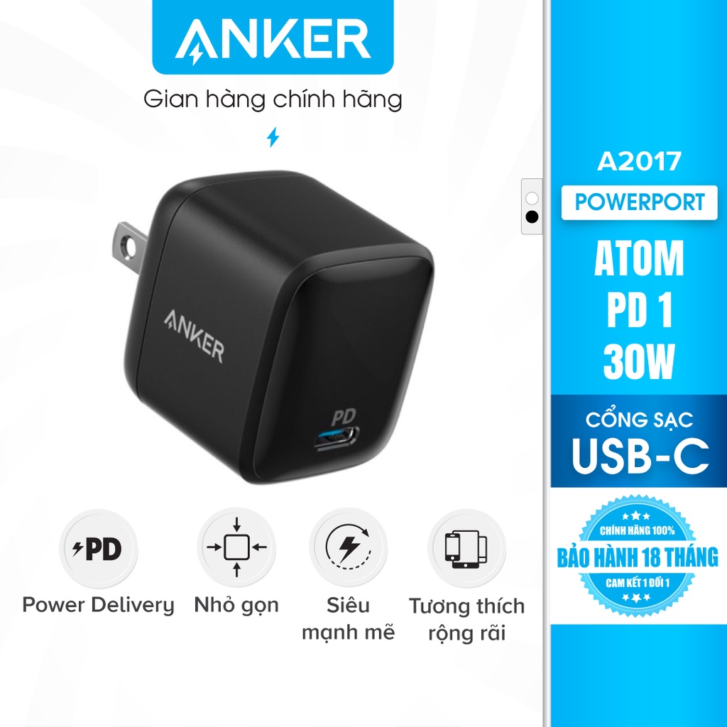 Sạc ANKER PowerPort Atom PD 1 cổng 30W [GaN Technology] - A2017