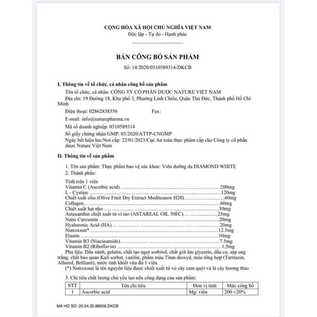 DIAMOND WHITE VIÊN UỐNG TRẮNG DA NGỌC TRINH CHÍNH HÃNG GLOBAL | BigBuy360 - bigbuy360.vn