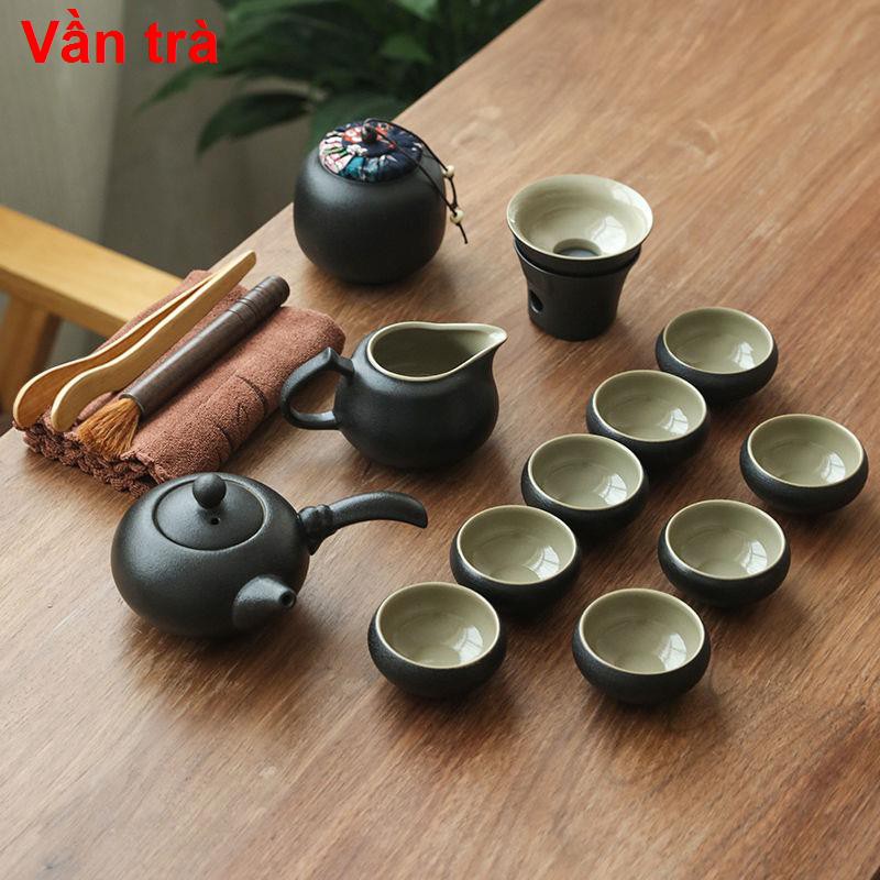 Bộ ấm chén bằng gốm đen có nắp đậy trà Kung Fu Gia dụng Nhật Bản Đơn giản hiện đại Một nồi 6 cốc Tám tách Khay <