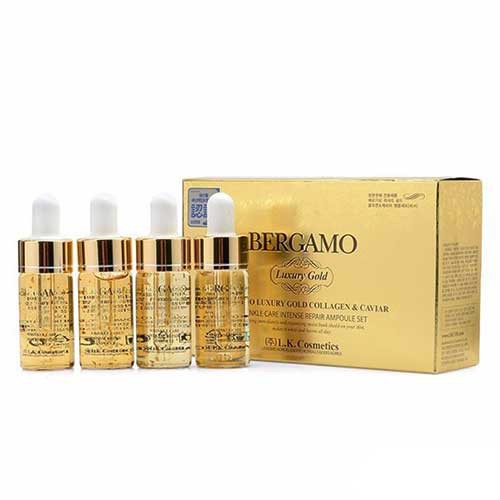 Bộ Serum ngừa lão hóa Bergamo Luxury Gold Collagen and Caviar 4chai x 13ml