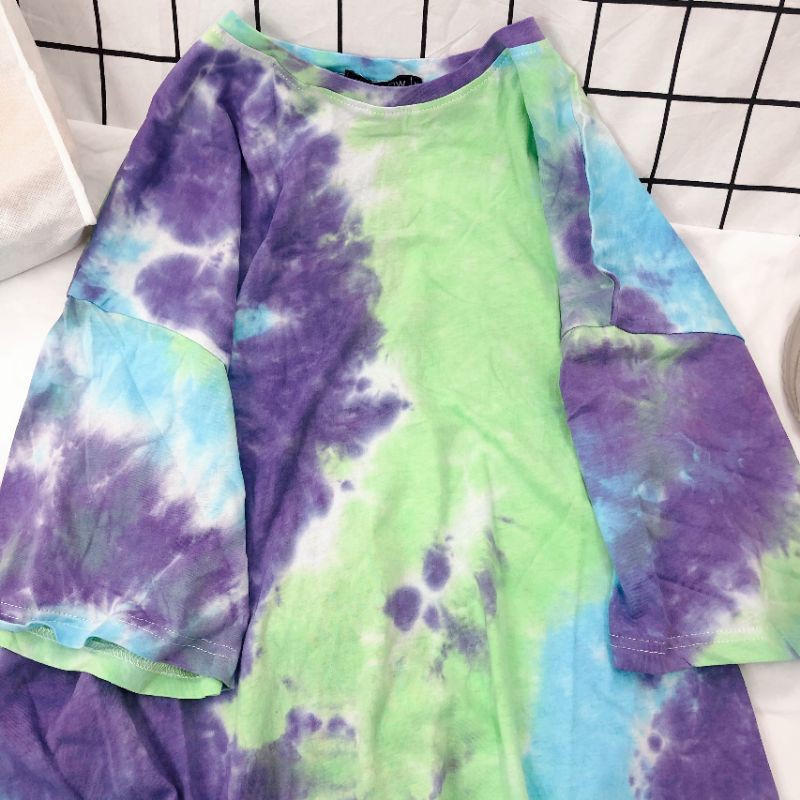 Áo phông loang màu MEANSTORE thun tye dye form rộng unisex nam nữ Ulzzang Streetwear vải mềm - Loang xanh tím