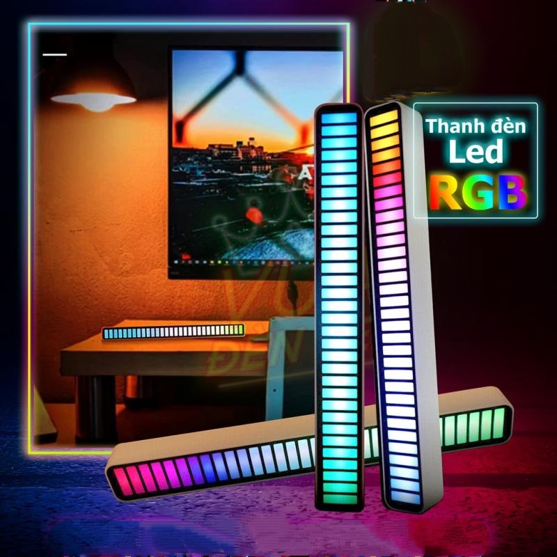 [HCM]Thanh đèn Led RGB nháy theo nhạc, cảm biến âm thanh siêu nhạy, có chân đế trang trí bàn làm việc,Type C-SK-L023B