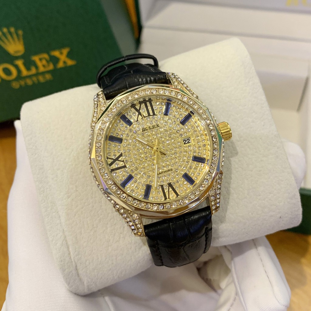 [Fullboxx 1:1] Đồng hồ nam Rolex đính đá  full diamond dây da - bảo hành 12 tháng Shop450