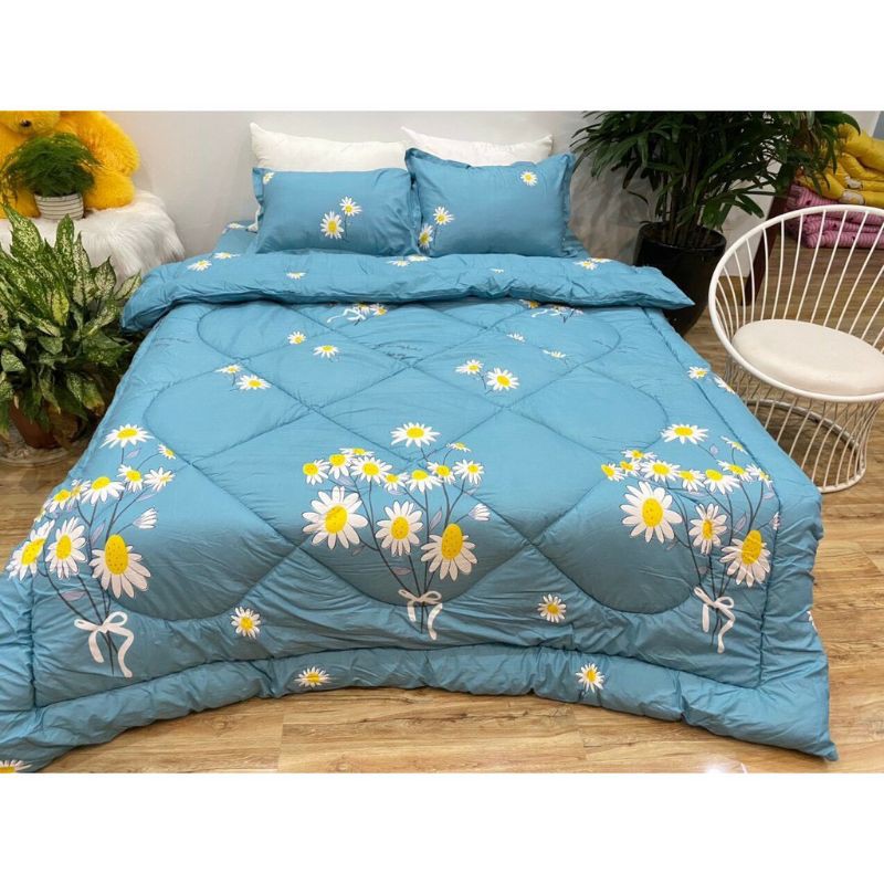 Trọn bộ 5 món poly cotton [ mẫu hoa vàng chùm xanh ]